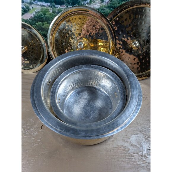 P-TAL Brass Patila Set Of 3 (1L, 3L ,5L) W/ Lids & Tin Coated Pure Brass - Picture 13 of 16